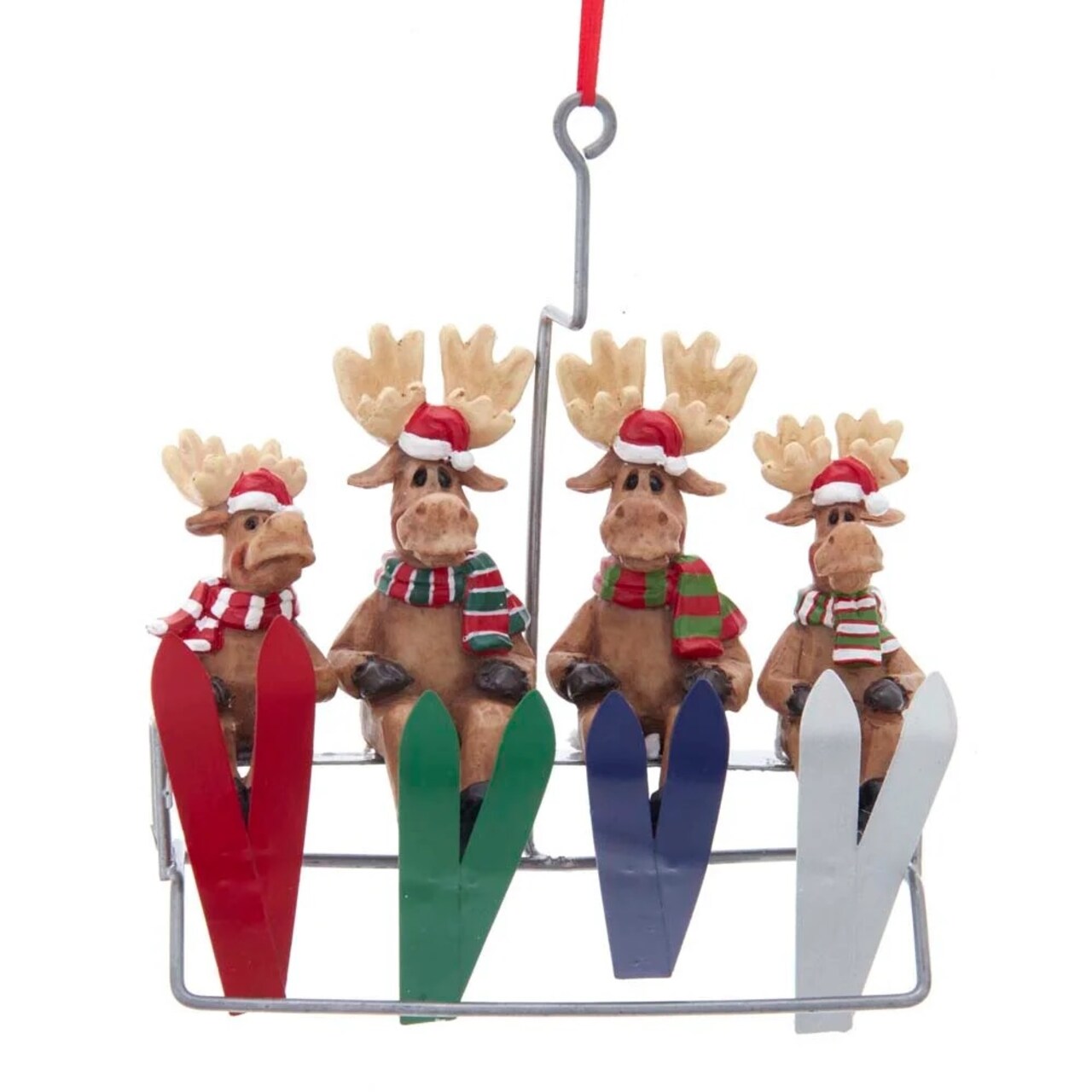 KSA Pack of 12 Brown and Red Family of Four Moose on Ski Lift Christmas Ornaments 5.75"